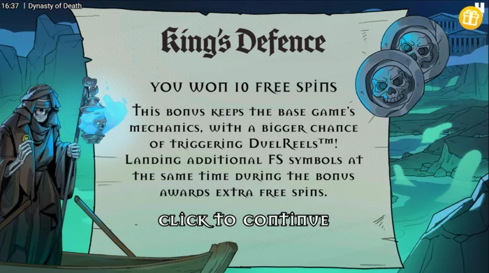 Dynasty of Death - spustenie Free Spins King's Defence